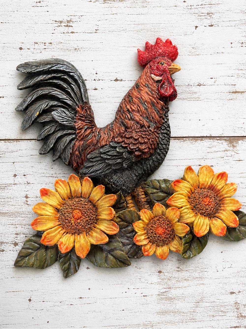 Rooster & Sunflower Wall Art - Rustic Orange, Yellow & Brown